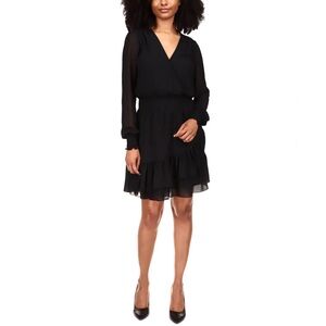 Michael Kors Women's Ruffled Faux-Wrap‎ Dress Black Chiffon Dress Medium